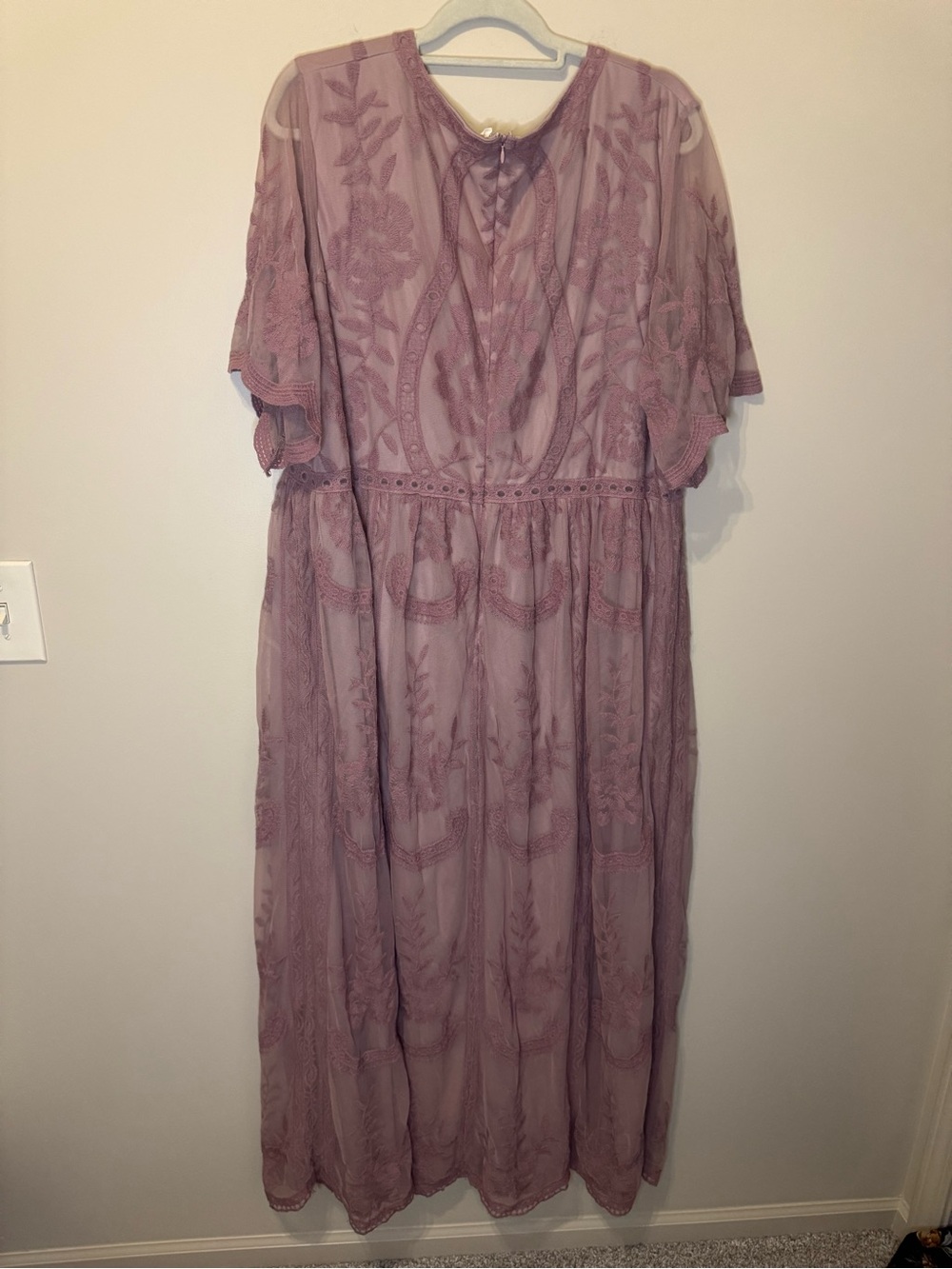PinkBlush Mauve Lace Mesh Overlay Maternity Maxi Dress | 3X - Picture 6 of 12